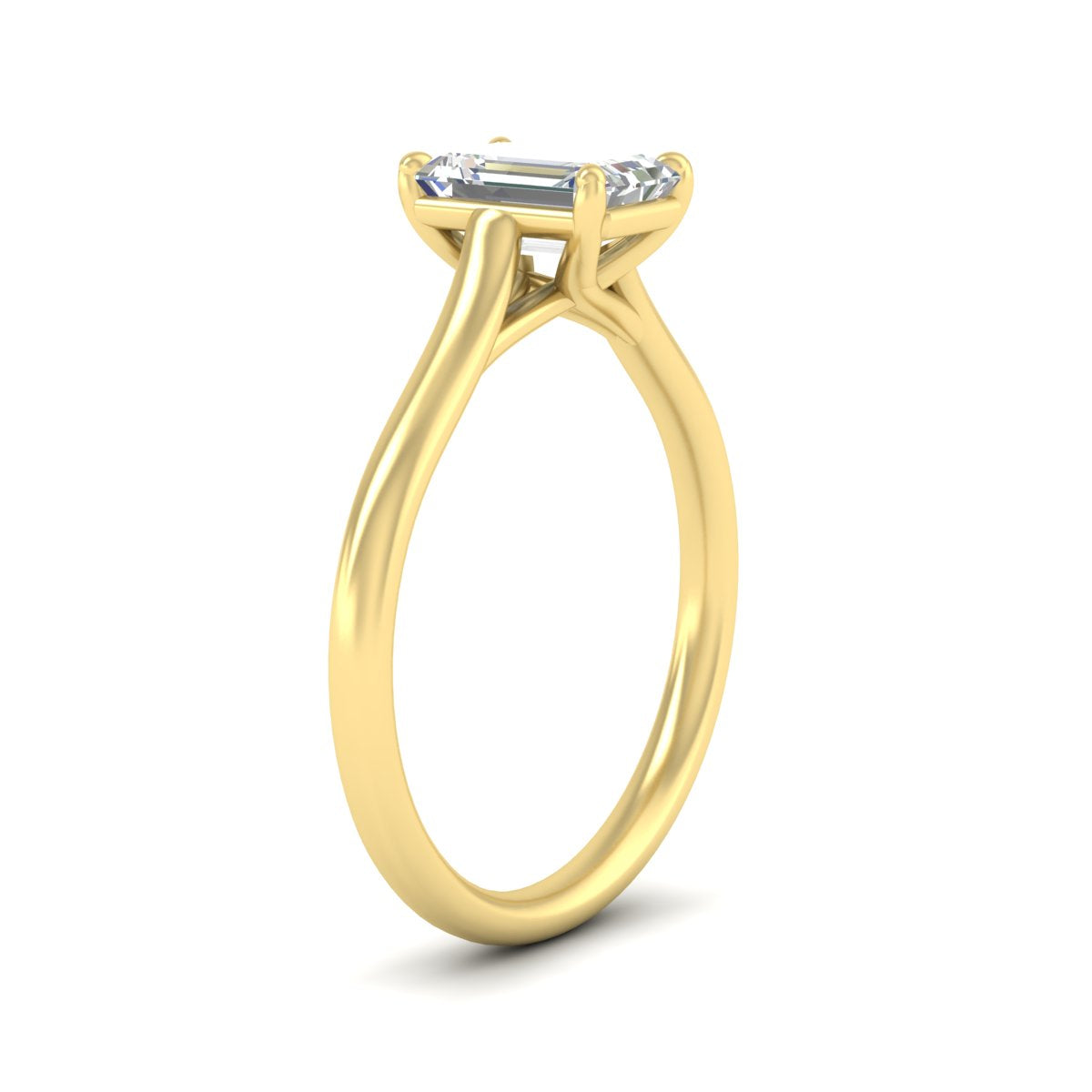 Cathedral Flat Band Emerald Cut Solitaire Engagement Ring